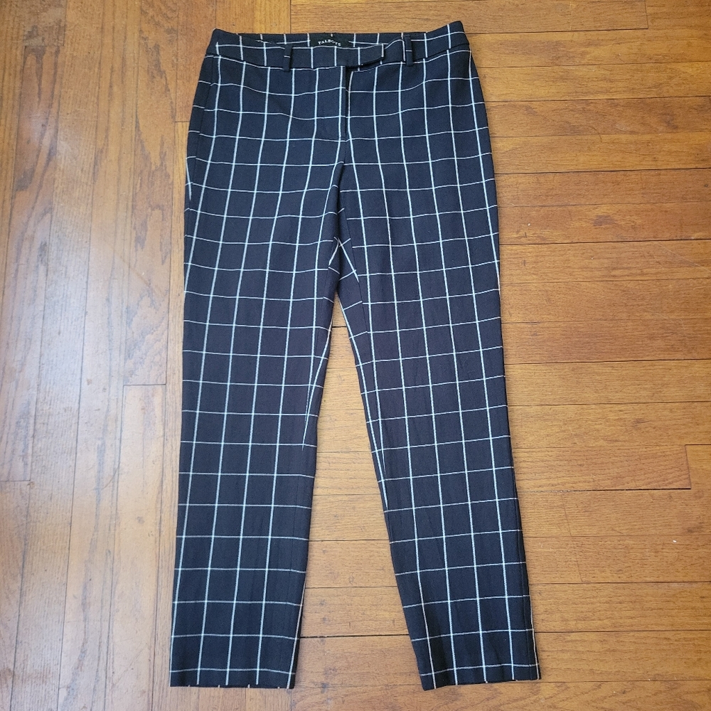 Talbots Dress Pants Women’s Size 4p Petites Black Plaid High Waist Straight Pant